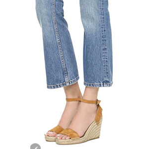 FRYE NWOB Lila Feather Brown Suede Espadrille Wedge Sandals Ankle Strap Size 10